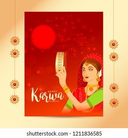 Illustration Of Indian Women Celebrate Karwa Chauth.