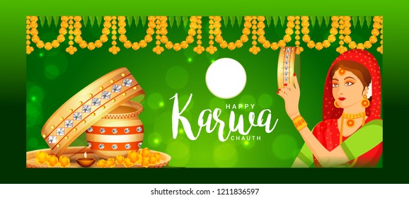 Illustration Of Indian Women Celebrate Karwa Chauth.