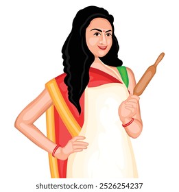 Illustration Of Indian Women Holding Rolling Pin In Hand Stock Vector (Royalty Free)