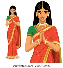 Illustration of Indian women with traditional outfit