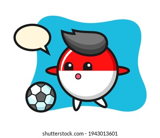Illustration of indonesia flag badge cartoon is playing soccer