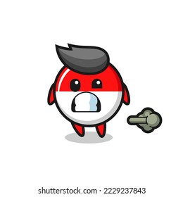 the illustration of the indonesia flag badge cartoon doing fart , cute style design for t shirt, sticker, logo element