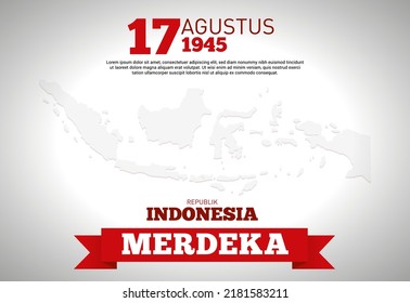 An illustration of the Indonesian archipelago with the inscription celebrating Indonesia's independence day on August 17, 1945