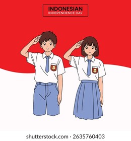 Ilustração da celebração do Dia da Independência da Indonésia pelos estudantes