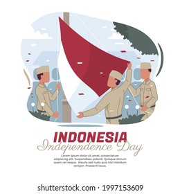 illustration of the Indonesian national flag raising ceremony