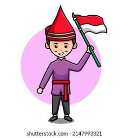 Illustration of Indonesian people's design using traditional clothes for the Pancasila day icon