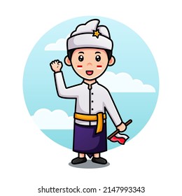 Illustration of Indonesian people's design using traditional clothes for the Pancasila day icon