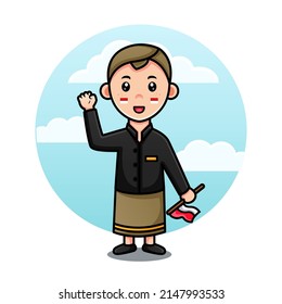 Illustration of Indonesian people's design using traditional clothes for the Pancasila day icon