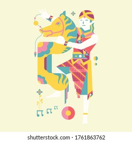 illustration of Indonesian traditional culture. Kuda lumping dance design with colorful style.