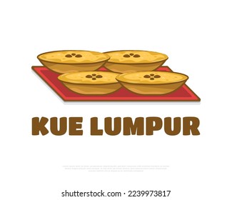 Illustration of Indonesian Traditional Food Named Kue Lumpur. Hand Drawn Indonesian Snacks