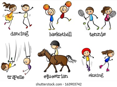 Illustration of the indoor and outdoor activities of on a white background