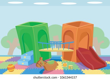 Illustration of an Indoor Playground with Slides and Toys for Playing
