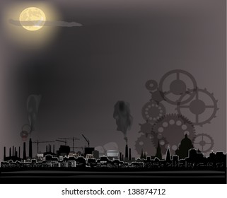 illustration with industrial city landscape at night
