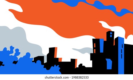 Illustration of an industrial city with smoke that polluting air and environment