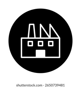 Illustration of an industrial factory with chimneys within a circular black background icon design