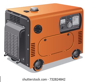 illustration of industrial and home power generators on wheels