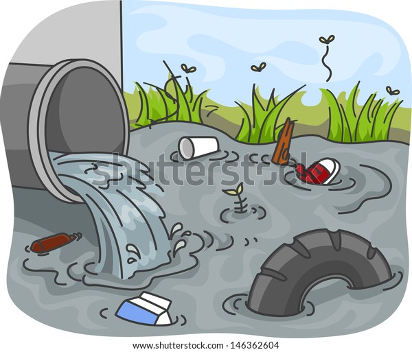 Illustration Industrial Wastes Resulting Water Pollution 