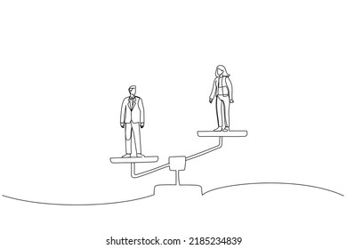 Illustration Of Inequality And Feminism Between Women And Men. One Line Style Art
