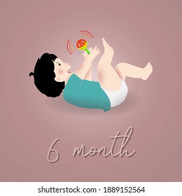 illustration infant 6 month or child in innocence baby cute in vector in pink color background
