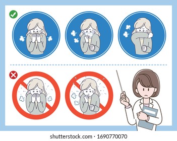 Illustration der Infektionsvorsicht "Husten-Etiquette"