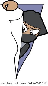 An illustration of an infiltrating ninja eavesdropping from behind a wall.