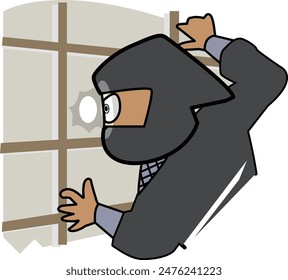 An illustration of an infiltrating ninja peering through a hole in a paper screen.