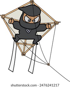 An illustration of an infiltrating ninja using a kite to make a surprise attack from the sky.