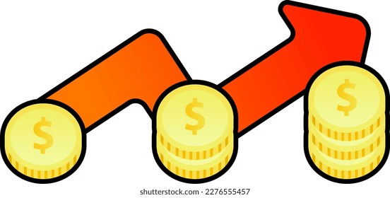 Illustration of inflation. Graph arrow with stacked coins for inflation illustration. International issues of economic and finance. Graphic resource for social issue about economy. Economy problem