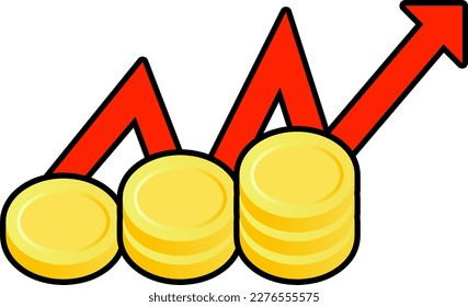 Illustration of inflation. Graph arrow with stacked coins for inflation illustration. International issues of economic and finance. Graphic resource for social issue about economy. Economy problem