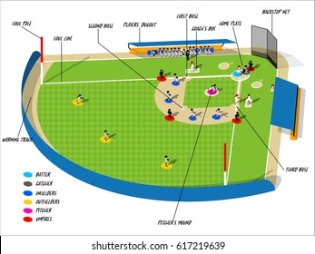 Illustration info graphic of baseball sport on baseball field, baseball sport info graphic design concept