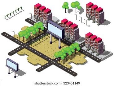illustration of info graphic billboard urban city concept in isometric graphic