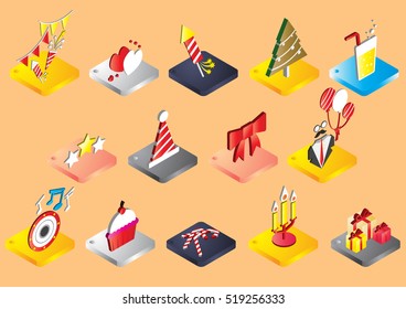 illustration of info graphic celebration icons set concept in isometric 3d graphic