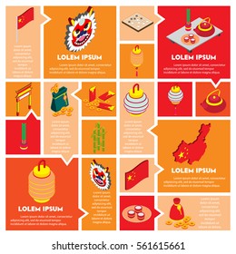 illustration of info graphic chinese object icons set concept in isometric graphic