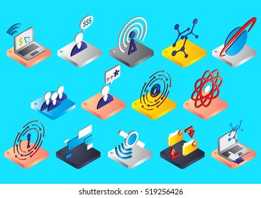 illustration of info graphic connection icons set concept in isometric 3d graphic