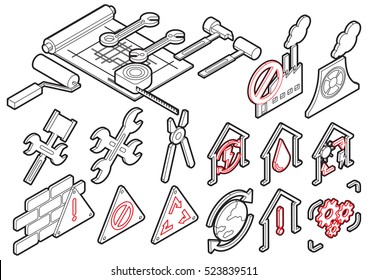 illustration of info graphic construction icons set concept in isometric 3d graphic