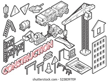 illustration of info graphic construction icons set concept in isometric 3d graphic