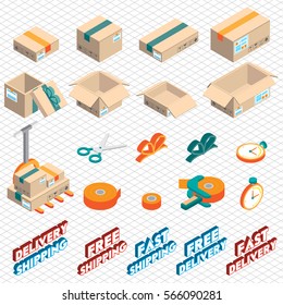 illustration of info graphic delivery icon concept in isometric graphic