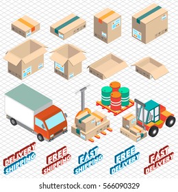 illustration of info graphic delivery icon concept in isometric graphic