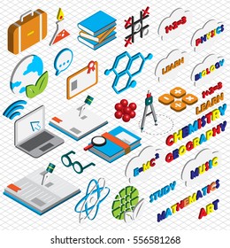 illustration of info graphic education icons set concept in isometric graphic