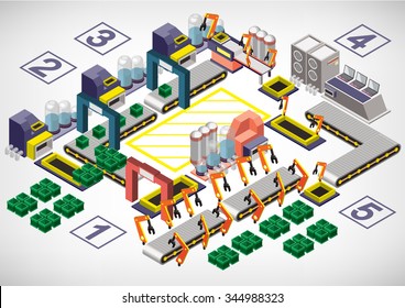 illustration of info graphic factory equipment concept in isometric 3D graphic