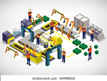 illustration of info graphic factory equipment concept in isometric 3D graphic