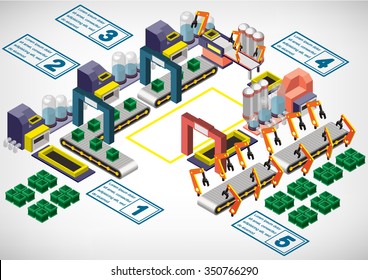 illustration of info graphic factory equipment concept in isometric 3D graphic