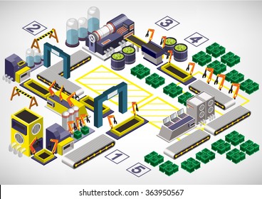 illustration of info graphic factory equipment concept in isometric 3D graphic