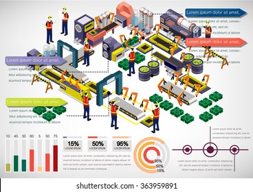 illustration of info graphic factory equipment concept in isometric 3D graphic