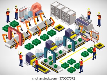 illustration of info graphic factory equipment concept in isometric 3D graphic