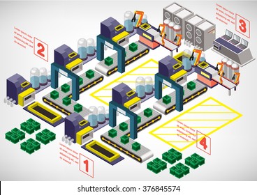 illustration of info graphic factory equipment concept in isometric 3D graphic