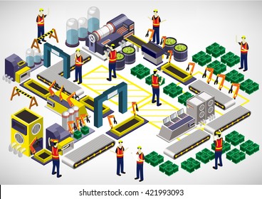 illustration of info graphic factory equipment concept in isometric 3D graphic