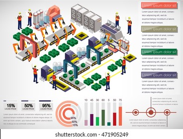 illustration of info graphic factory equipment concept in isometric 3D graphic