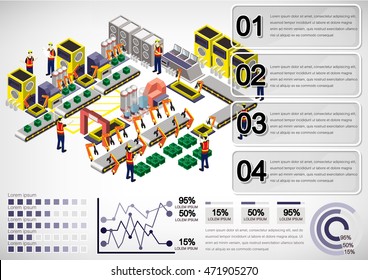 illustration of info graphic factory equipment concept in isometric 3D graphic