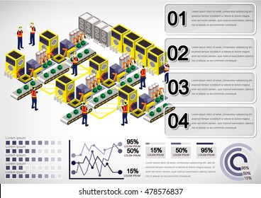 illustration of info graphic factory equipment concept in isometric 3D graphic